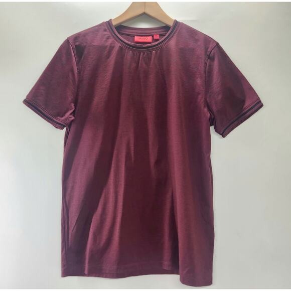 HUGO Hugo Boss Mercerized Cotton Crew Neck T-Shirt Small Maroon Slim Fit Luxe - Picture 2 of 11